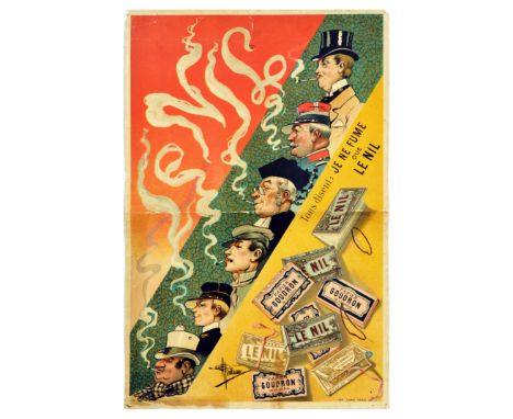Original vintage advertising poster for Le Nil cigarette rolling paper featuring the slogan Tous Disent: Je Ne Fume Que Le Ni