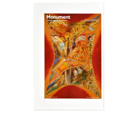 Rare original vintage printer's proof of a London Underground poster Monument, featuring great colourful artwork depicting tw