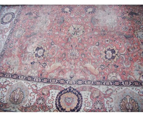 Large blue and beige ground Persian pattern carpet 277cm x 363cm 