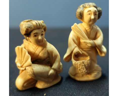 Edo period Japanese Netsuke in the form of a Geisha girl with signature to the base and another (2) 