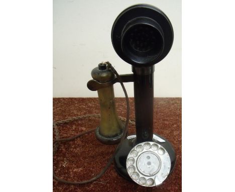 Early 20th C stick telephone PL234 No 22, the stand marked No 50 