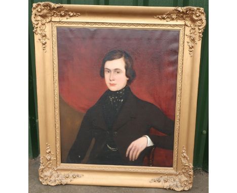 19th C oil on canvas portrait painting of a gentleman in gilt frame (84cm x 97cm including frame) 