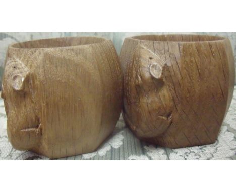 Pair of carved oak Robert Thompson 'Mouseman' napkin rings. 