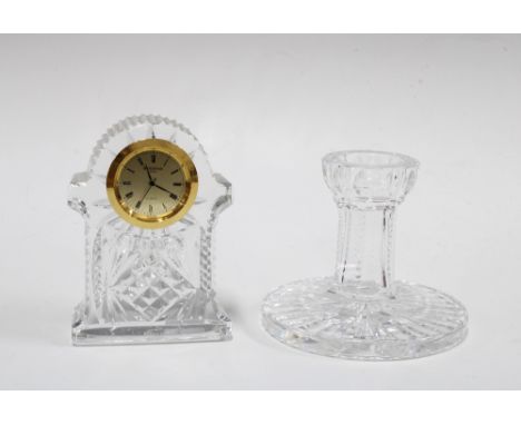 WATERFORD crystal candlestick and clock (2) 11 x 10cm. 