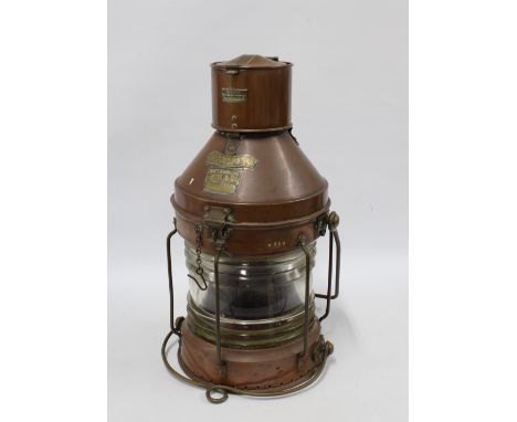 Meteorite brass and copper ships lantern by Wm Harvie &amp; Co, Birmingham, plaque No.60888, 53cm