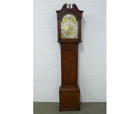 Scottish George III oak longcase clock, by George Young of Lockerby, with a swan neck pediment and blind fret frieze over a b
