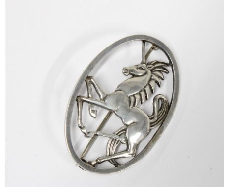 Geoffrey Bellany silver horse brooch,  Birmingham 1960, signed and numbered 244