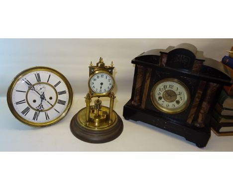 A Victorian Mantle Clock with striking movement in simulated marble case, one other Mantle Clock and a Vienna Regulator Clock