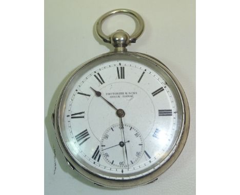 A Swiss open face Pocket Watch, the white dial with subsidiary seconds dial, and marked Fattorini & Sons, in engine turned si