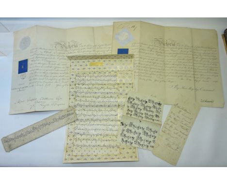 Two Victorian Documents promoting Alfred Eastfield Wilkinson to Captain of a Troop in the Light Dragoons, 1858 and 1859, a Le