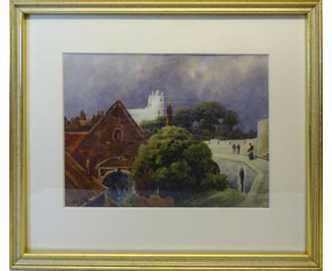 TOM DUDLEY (1857-1935); View of York from the City Walls towards Monks Bar, Watercolour, inscribed "Sketch by T Dudley", 6 1/