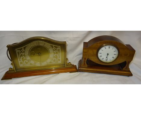 An early 20th century Mantle Timepiece with white dial in inlaid mahogany case, and a Smith's Sectric electric Mantle Clock.
