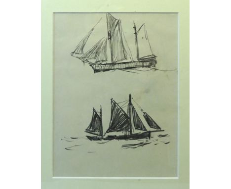 JOSEPH RICHARD BAGSHAWE (Staithes Group 1870-1909), Sailing Boats at Sea, Charcoal Sketch, unsigned, 7 1/2" (18cms) x 6" (15c