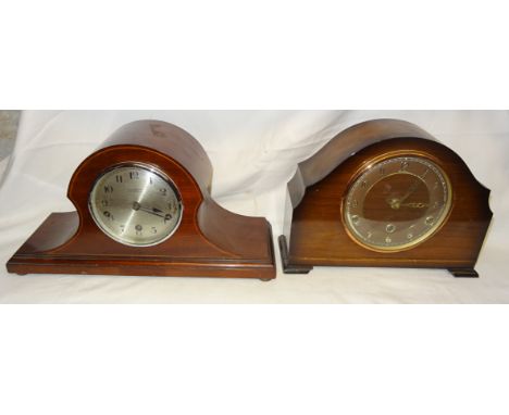 An early 20th century Mantle Clock, the steel dial inscribed "A & J Thompson, Scarborough" in inlaid mahogany case, and one o