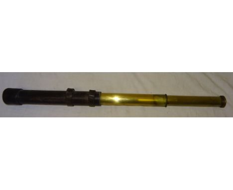 A brass three draw Telescope by Ross of London, no. 28785, made for Barton, Son & Company, Bangalore, in outer leather case.