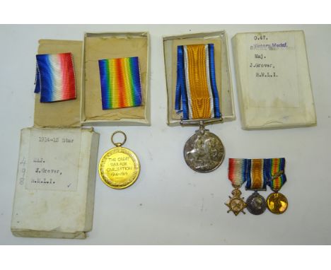 To Major J Grover, Royal Marine Light Infantry, a pair of World War I Medals, War Medal and Victory Medal, together with thre