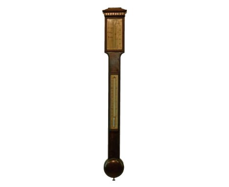 19th Century mahogany stick barometer by Smith & Beck of London, having a silvered scale and thermometer scale, 94cm high  Co