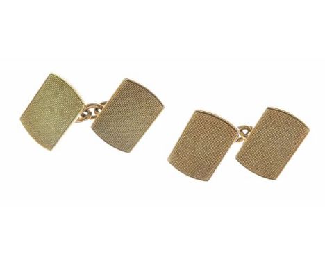 Pair of 9ct gold cufflinks, Birmingham 1944, the engine turned rectangular panels with chain connectors, 9.3g gross, cased  C