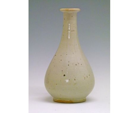 Bernard Leach baluster shaped studio pottery vase having a speckled grey glaze, the underside with impressed personal and pot