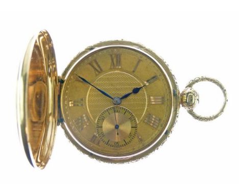Late George III 18ct gold hunter pocket watch, London 1818, the gold coloured dial with gold coloured Roman numerals, blued s