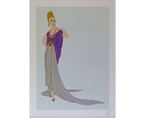 Erte (Russian/French 1892-1990) - Signed limited edition colour serigraph - Lady In A Purple Dress, No.33/196, signed and num