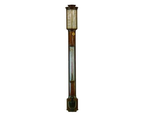 George III mahogany stick barometer by G. & C. Dixey, having ivory scales, inlaid stringing and hardwood vase shaped reservoi