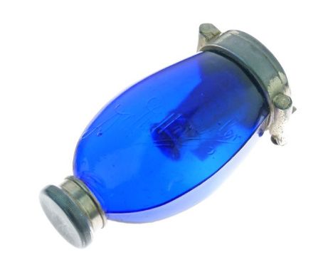 Early 20th Century moulded blue glass and nickel plated Dr Dettweilers sputum flask or portable spittoon, 10.25cm high  Condi