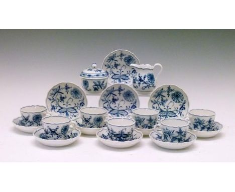 Early 20th Century Meissen coffee service having blue and white painted stylised foliate decoration and comprising: seven cup