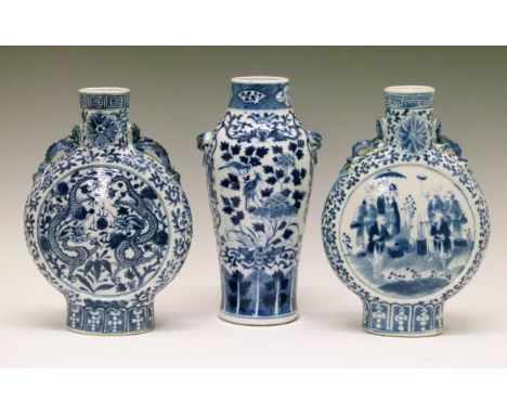 Chinese baluster shaped vase having blue and white painted decoration depicting birds amongst foliage, base with Kangxi four 