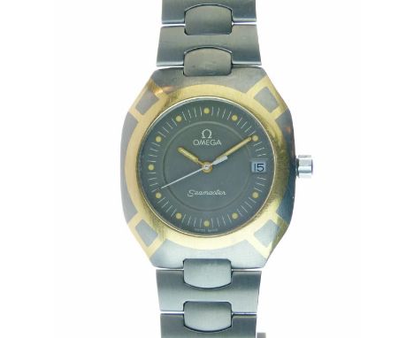 Omega - Gentleman's Seamaster 120 Polaris Quartz titanium and gold cased wristwatch, the signed grey dial with date, gold hou