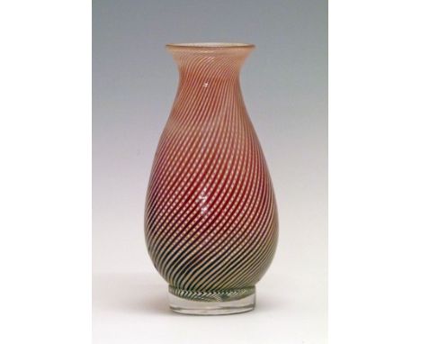 Edward Hald for Orrefors - A Graal baluster shaped vase having red spiral decoration, the underside etched Orrefors, Sweden G