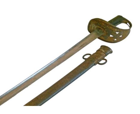 British 1885 pattern Calvary troopers sabre, hilt with iron guard with folded edges with pierced Maltese cross pattern, the g