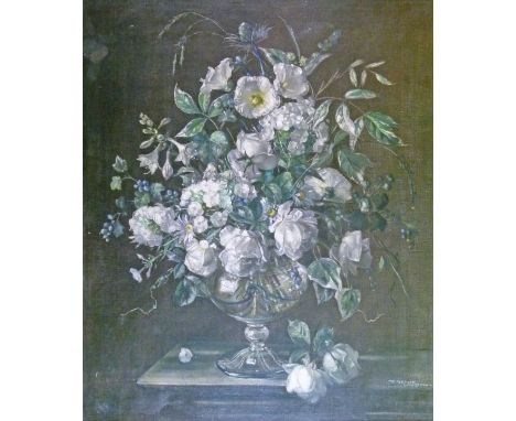 Terence Loudon (1900-1949) - Oil on canvas - Vase of white flowers, signed, 75cm x 62cm A.R.  Condition: One small patch of i