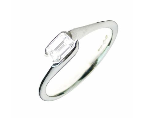 Single stone diamond set platinum ring, the step cut estimated as weighing approximately 0.4 carats, size J, 4.3g gross  Cond