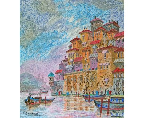 Anatole Krasnyansky (Russian b.1930) - Limited edition serigraph - Villefranche Sur Mer, signed and dated '97, 54.5cm x 48cm 