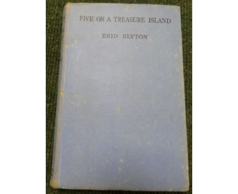 BLYTON ENID.&nbsp;&nbsp;Five On Treasure Island. Illus. by Aeileen A. Soper. Orig. blue cloth, rather worn &amp; quite spotte