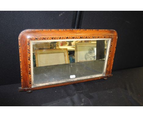 Edwardian overmantel mirror, with marquetry inlaid frame, 69cm x 38.5cm