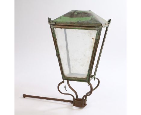 Oversized Edwardian street light/lamp, the tapering part glazed body above a loop and rod, 80cm high