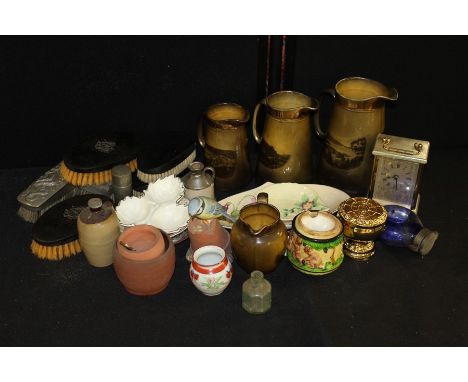 Mixed objects, to include jugs, brushes, a Carriage clock, dishes, etc, (qty)