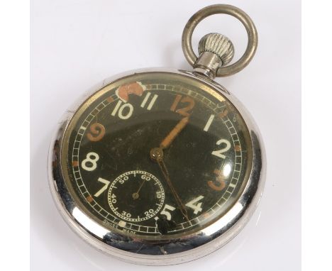 Military issue pocket watch, with a black dial, arrow mark to the back and G.S.T.P. M17746