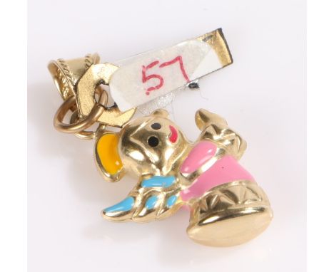 9 carat gold charm, of an angel with enamel decoration 