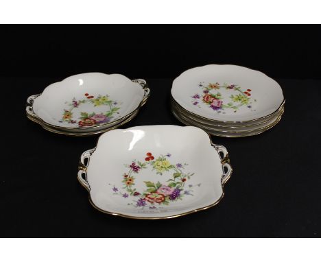 Noritake "Ireland" pattern part dessert service, with foliate decoration on a white ground with gilt borders, consisting of s