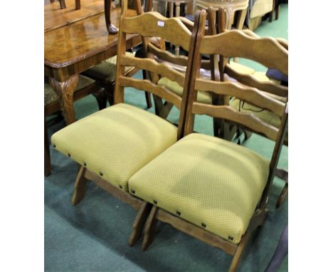 Set of  four Hungarian dining chairs, with shaped ladder backs and stuff over seat above an x frame stretcher, (4)