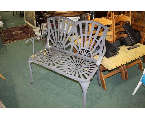 Metal garden bench, with pierced back and seat, 110cm wide
