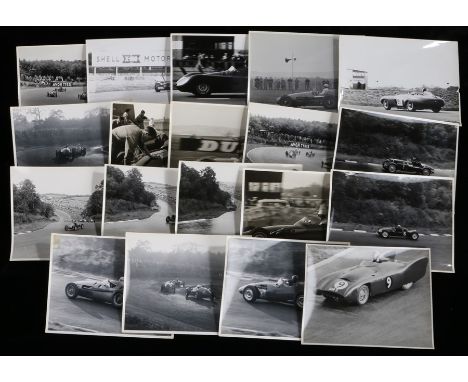 Collection of 1950's Motorsport photographs, showing racing image from Goodwood, some with M Loro photographic details to the
