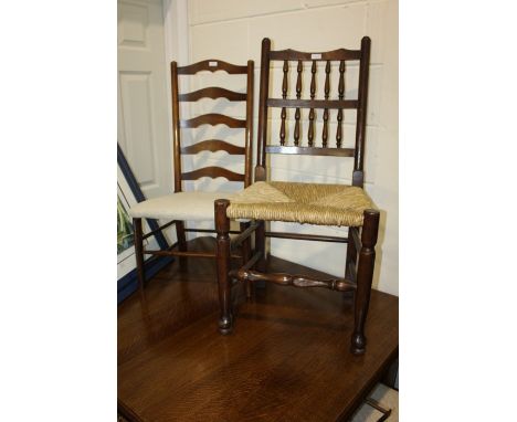 19th century oak ladder back nursing chair, with upholstered seat, on turned legs and stretchers, 19th Century oak spindle ba