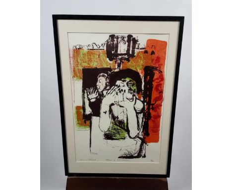 Beate OhemannTwo colour lithograph titled 'Girl in the Restaurant' limited 39/70. [Frame 58x40cm] 
