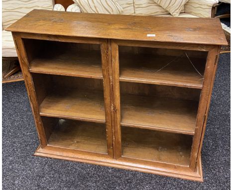 19th century elm wood three tier book shelf, enclosed by wooden framed glass doors [92x107x33cm] 