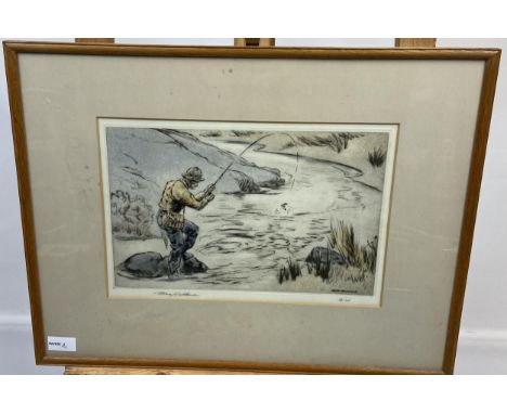 Henry Wilkinson Original etching in colour 'Trout Fishing'[Limited edition] [Frame 43x57cm] 