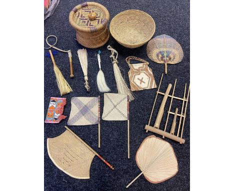 A Collection of tribal African weaved tools and items. 